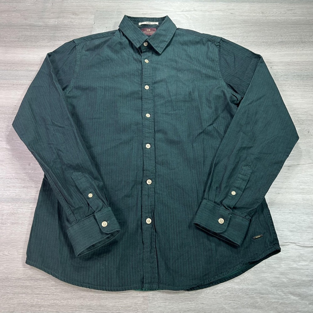 Scotch & Soda Shirt‎ Mens Large Green Herringbone Button Down Long Sleeve Casual